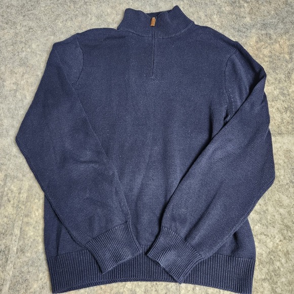 J.CREW Other - J Crew Extra Chunky Knit Sweater Men L Blue 95 Cotton 5 Cashmere Preppy 1/4 Zip